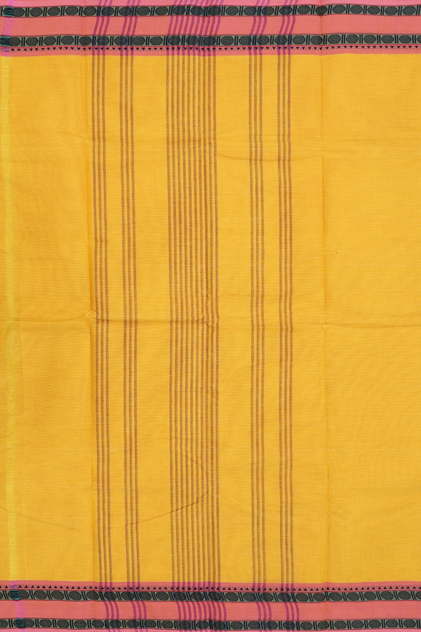 Chettinadu Cotton Saree Saffron Yellow With Contrast Border