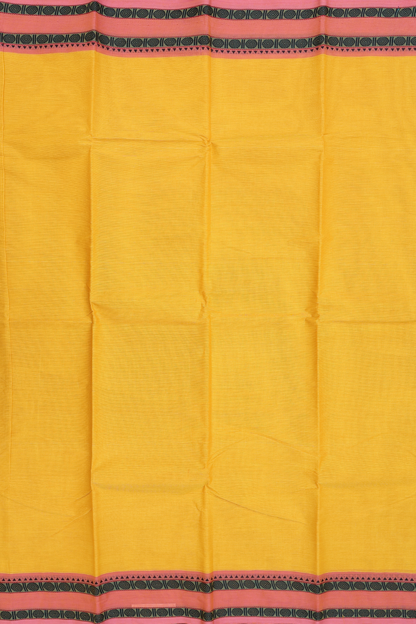 Chettinadu Cotton Saree Saffron Yellow With Contrast Border
