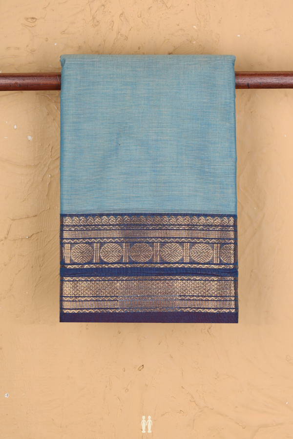 Chettinadu Cotton Saree Turkish Blue With Contrast Border