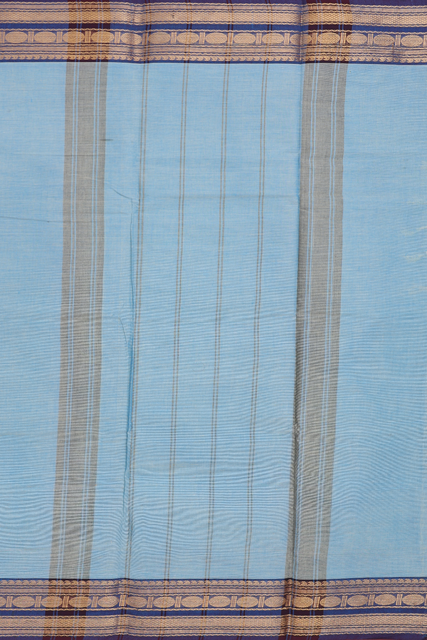 Chettinadu Cotton Saree Turkish Blue With Contrast Border