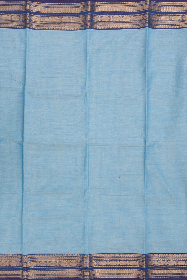 Chettinadu Cotton Saree Turkish Blue With Contrast Border