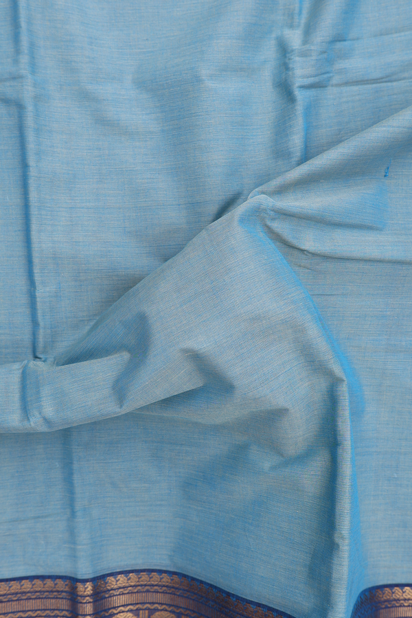 Chettinadu Cotton Saree Turkish Blue With Contrast Border
