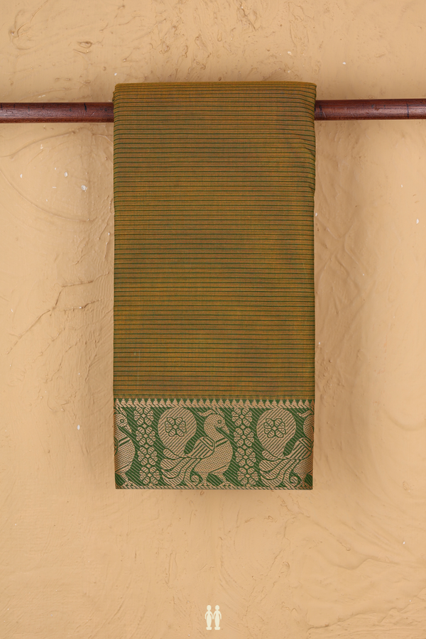 Chettinadu Cotton Saree Yellowish Brown With Stripes Design