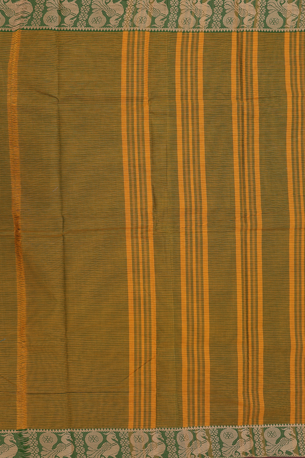 Chettinadu Cotton Saree Yellowish Brown With Stripes Design