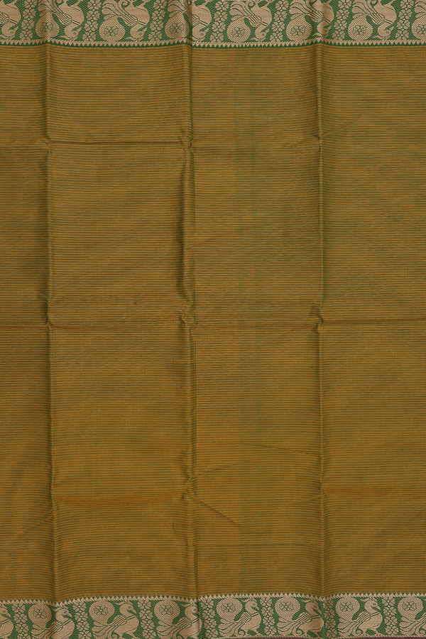 Chettinadu Cotton Saree Yellowish Brown With Stripes Design