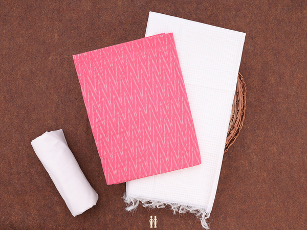 Chevron Design Pink Cotton Unstitched Salwar Material