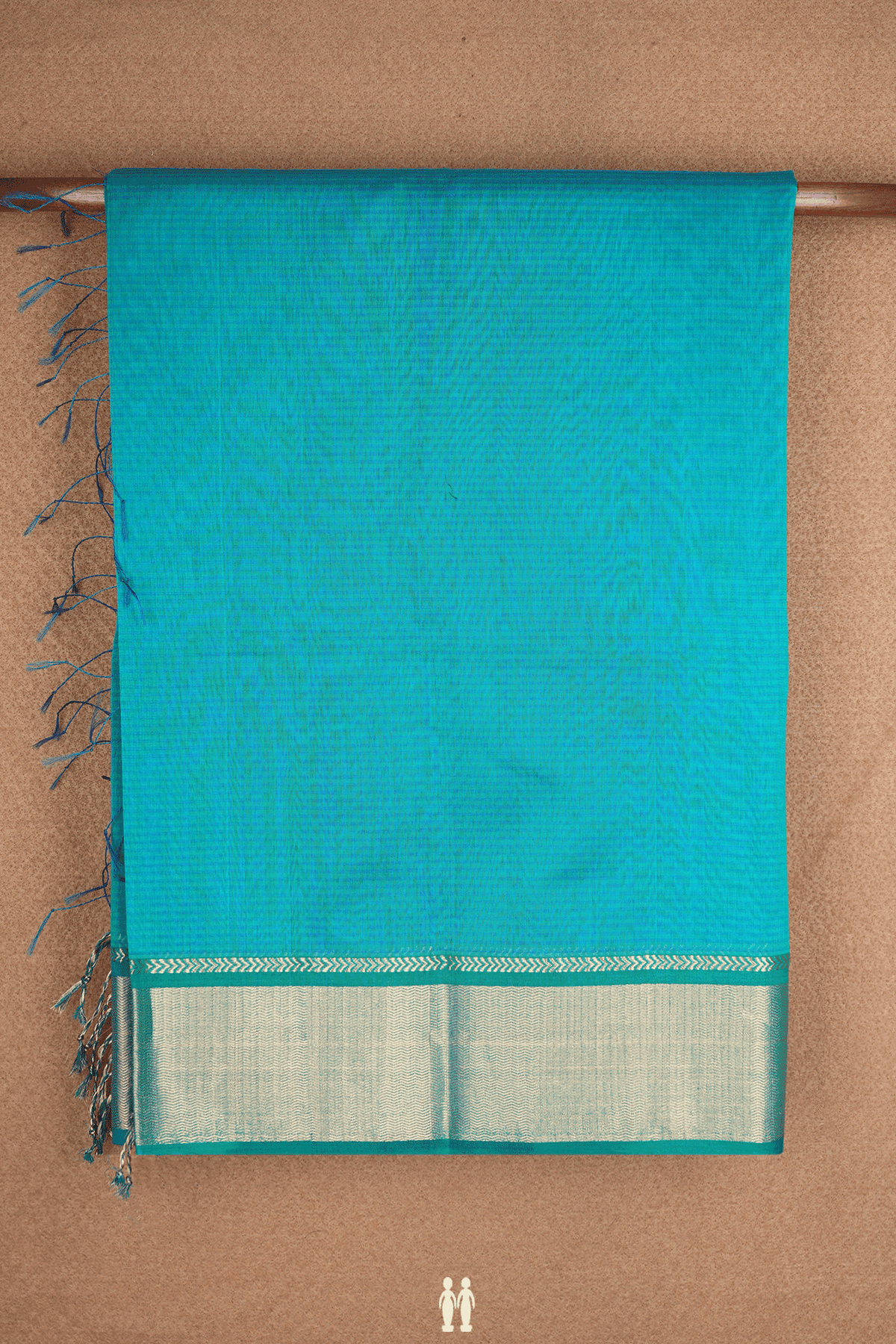 Chevron Zari Border Peacock Blue Maheswari Silk Cotton Saree
