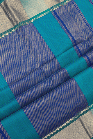 Chevron Zari Border Peacock Blue Maheswari Silk Cotton Saree