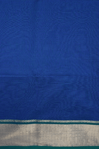 Chevron Zari Border Peacock Blue Maheswari Silk Cotton Saree
