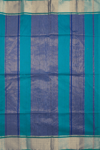 Chevron Zari Border Peacock Blue Maheswari Silk Cotton Saree