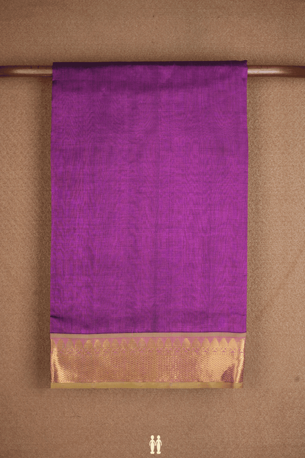 Chevron Zari Border Plum Purple Traditional Silk Cotton Saree