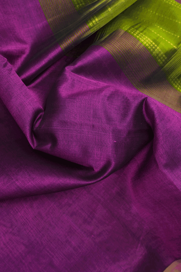 Chevron Zari Border Plum Purple Traditional Silk Cotton Saree