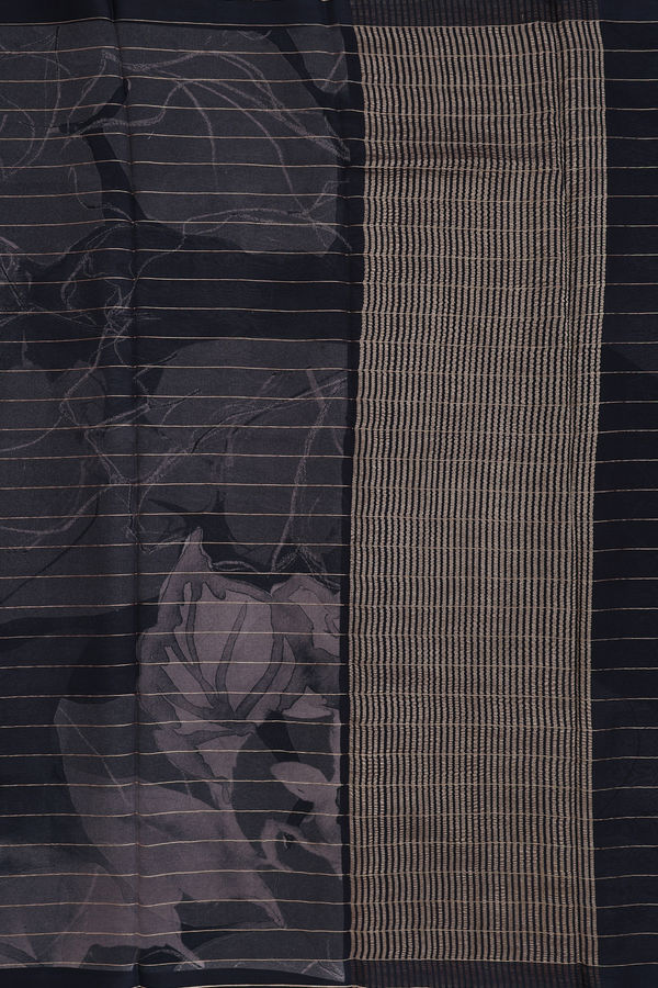 Chiffon Saree In Black And Brown With Stripes Design