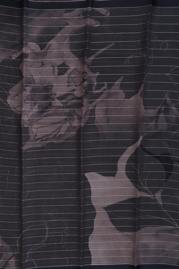 Chiffon Saree In Black And Brown With Stripes Design