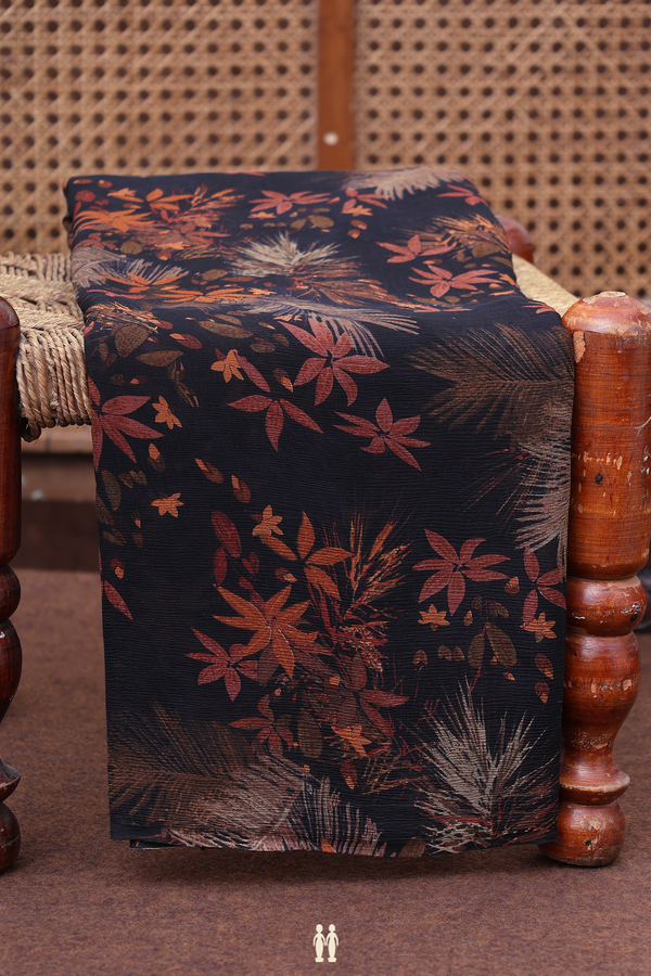 Chiffon Saree In Black With Floral Design