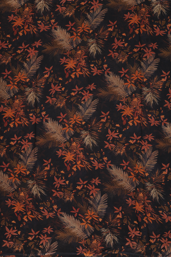 Chiffon Saree In Black With Floral Design