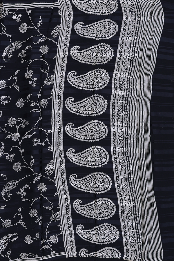 Chiffon Saree In Black With Floral Printed Design