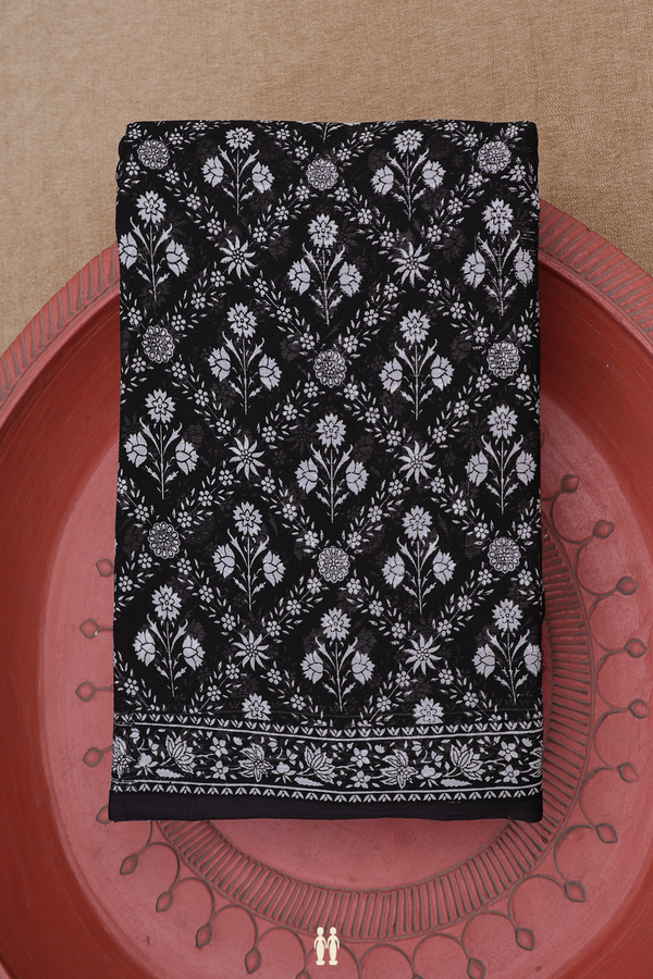 Chiffon Saree In Black With Floral Printed Design
