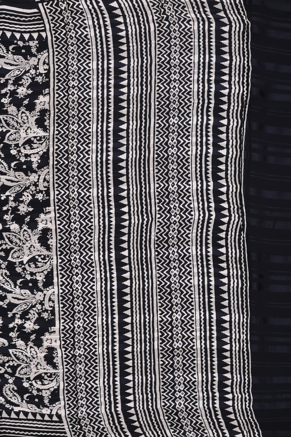 Chiffon Saree In Black With Floral Printed Design