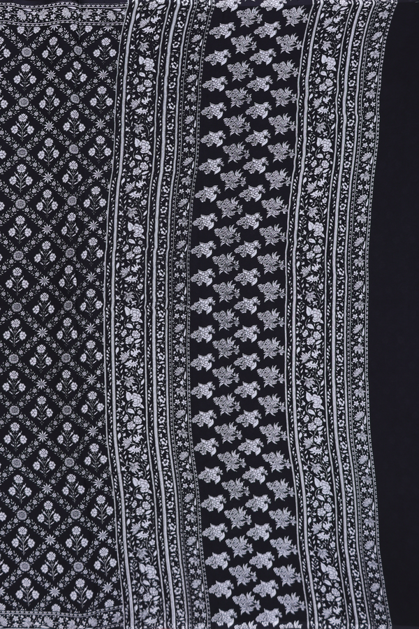 Chiffon Saree In Black With Floral Printed Design