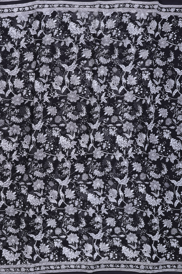 Chiffon Saree In Black With Floral Printed Design