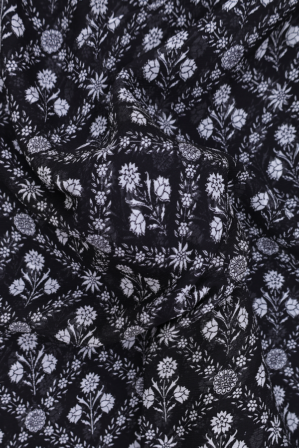 Chiffon Saree In Black With Floral Printed Design