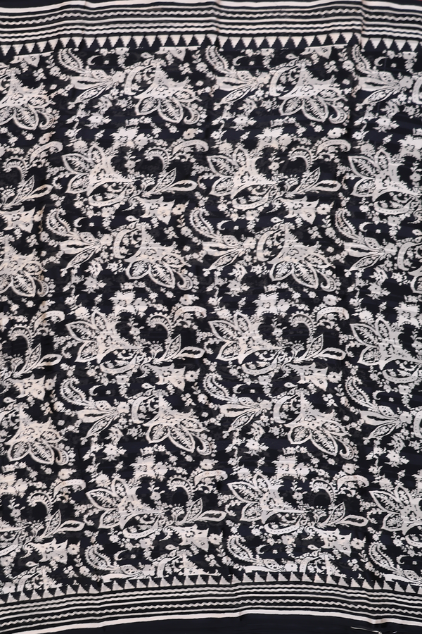 Chiffon Saree In Black With Floral Printed Design
