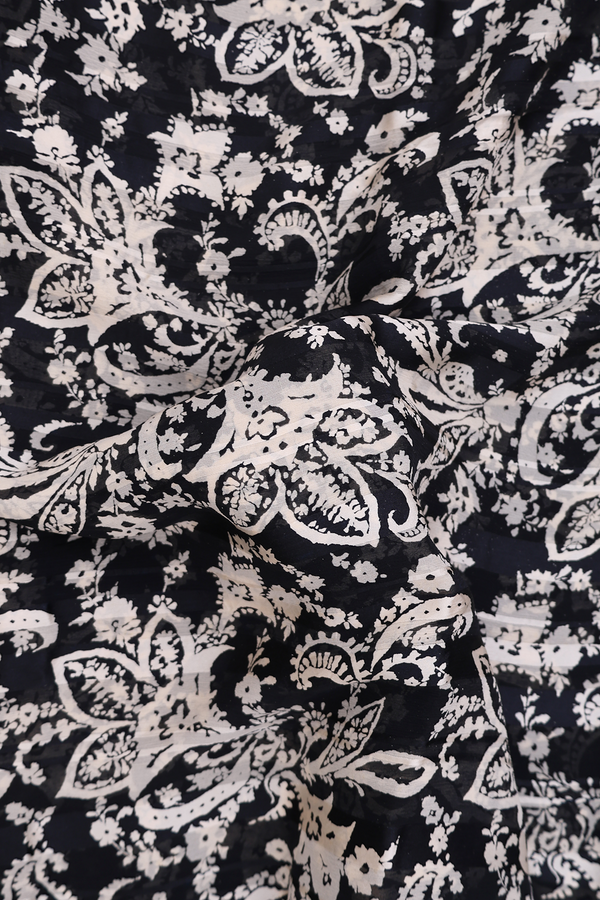 Chiffon Saree In Black With Floral Printed Design