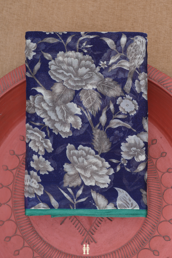 Chiffon Saree In Blue With Floral Design