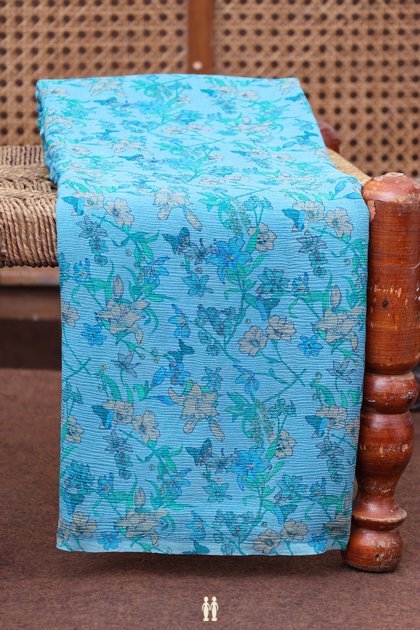 Chiffon Saree In Blue With Floral Design