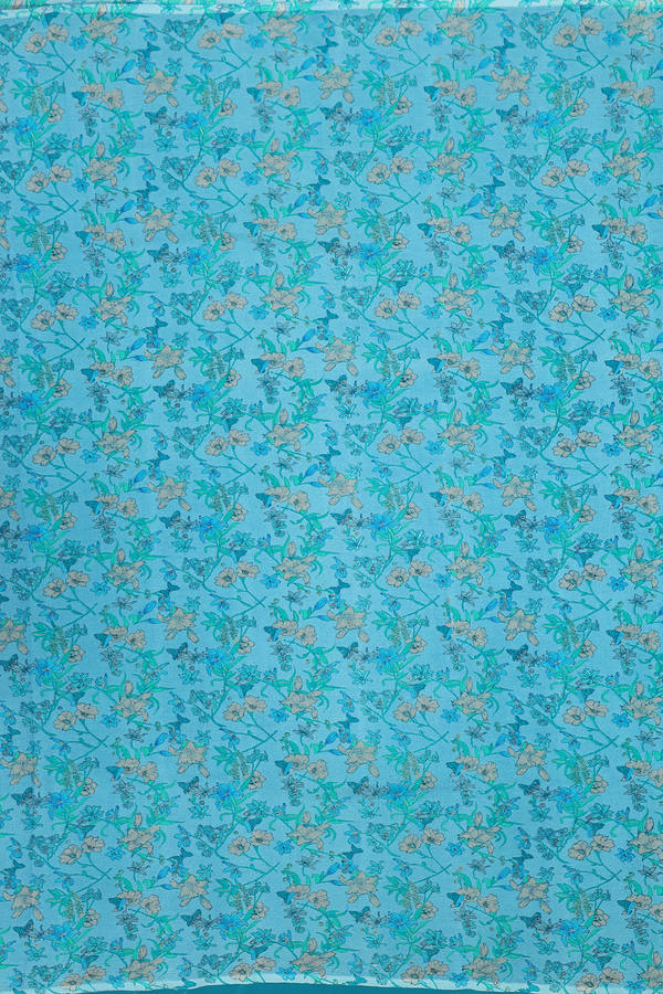 Chiffon Saree In Blue With Floral Design