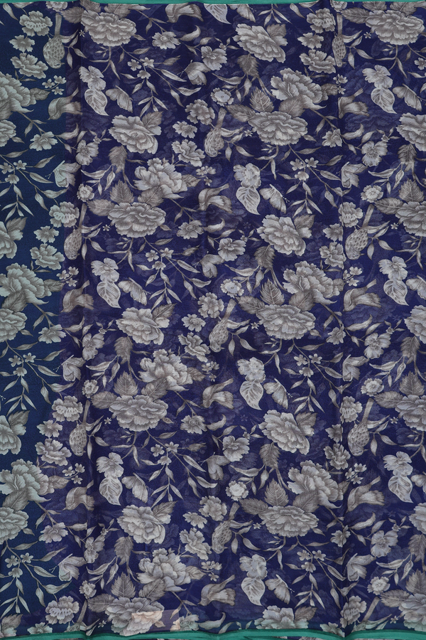 Chiffon Saree In Blue With Floral Design