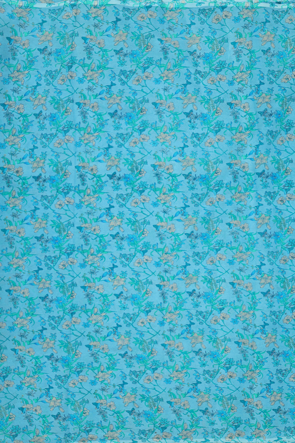 Chiffon Saree In Blue With Floral Design