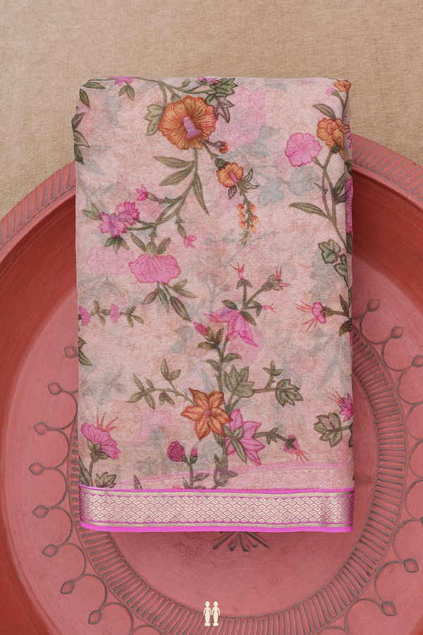 Chiffon Saree In Brown With Floral Printed Design