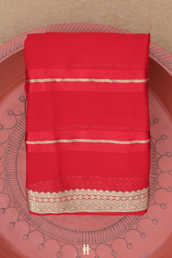 Chiffon Saree In Chilli Red With Stripes Design