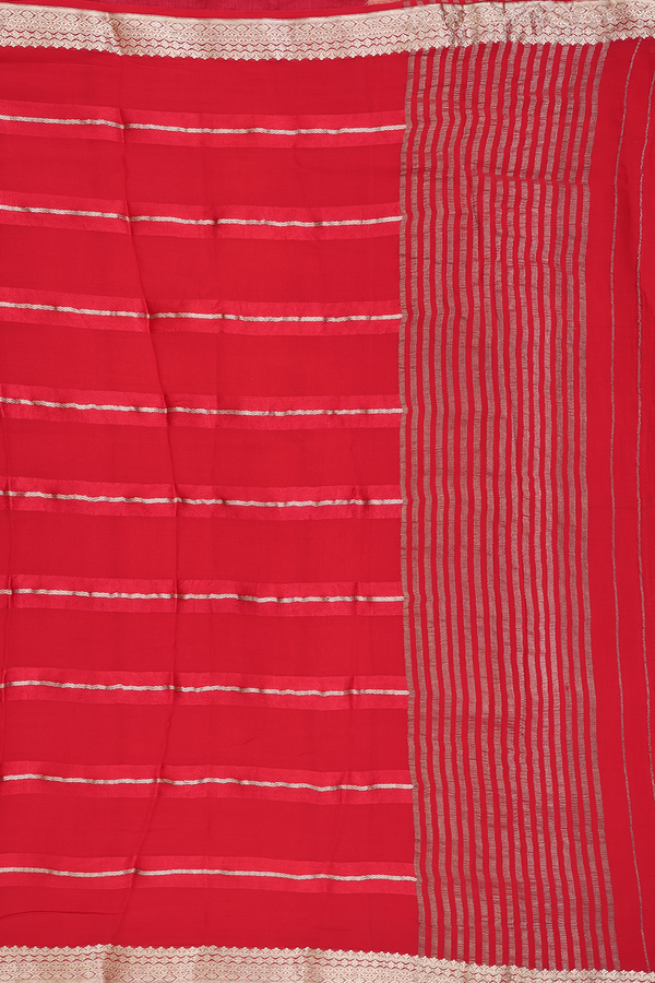 Chiffon Saree In Chilli Red With Stripes Design