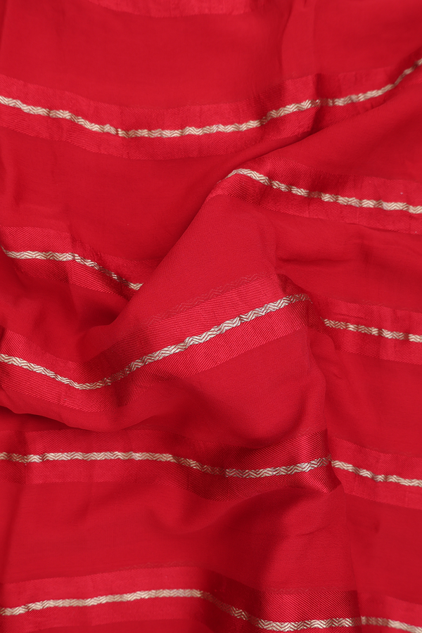 Chiffon Saree In Chilli Red With Stripes Design