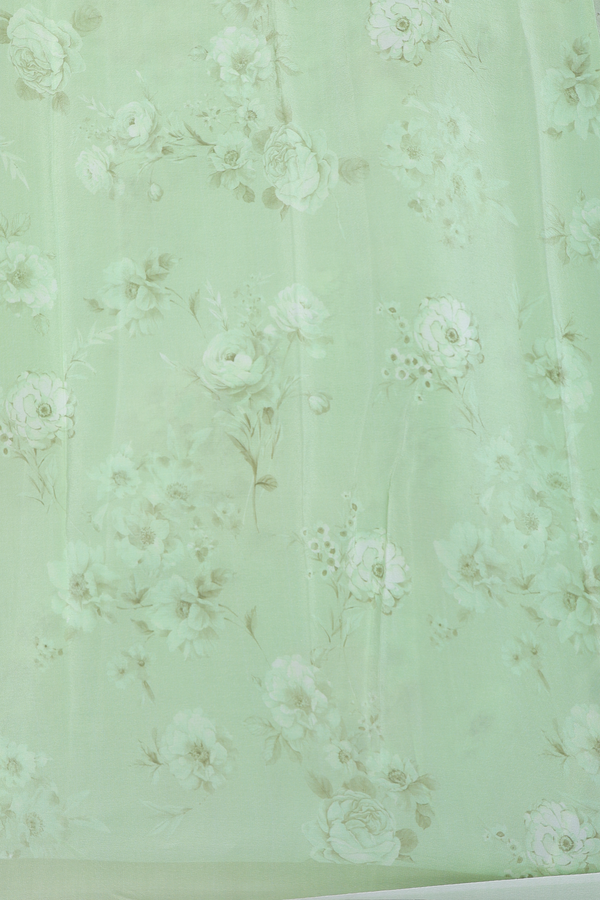 Chiffon Saree In Dusty Green With Floral Design