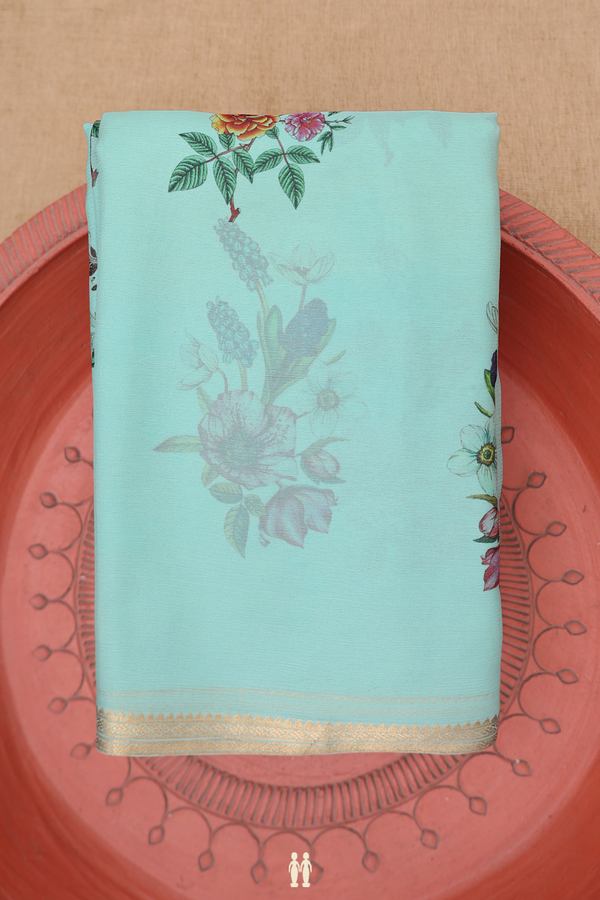 Chiffon Saree In Dusty Green With Floral Printed Design