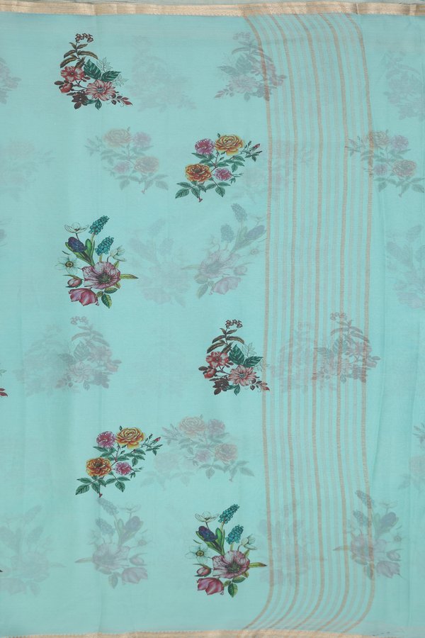 Chiffon Saree In Dusty Green With Floral Printed Design