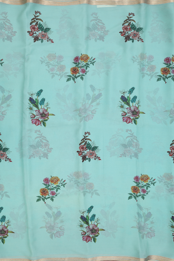 Chiffon Saree In Dusty Green With Floral Printed Design