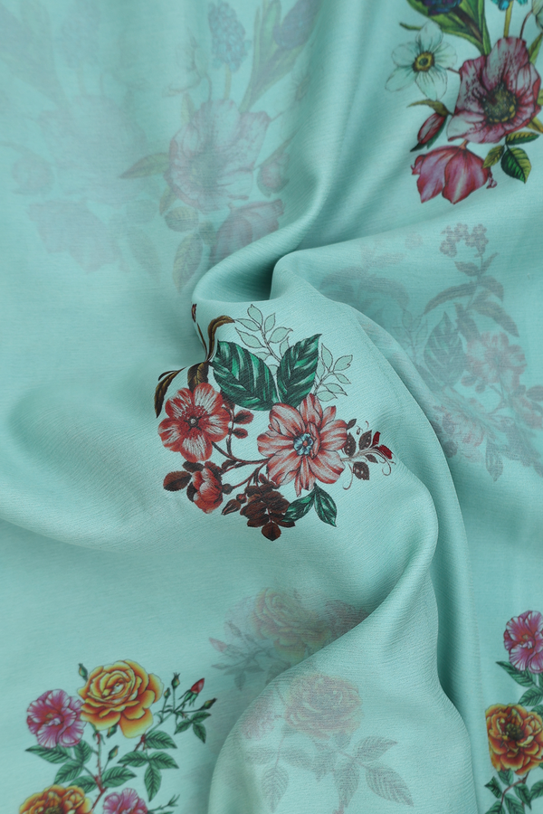Chiffon Saree In Dusty Green With Floral Printed Design