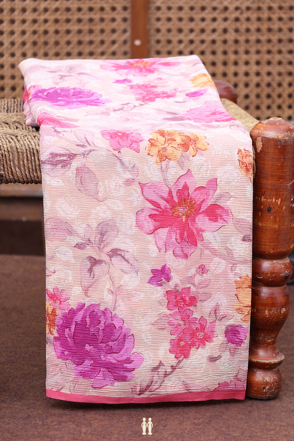 Chiffon Saree In Dusty Pink With Floral Design