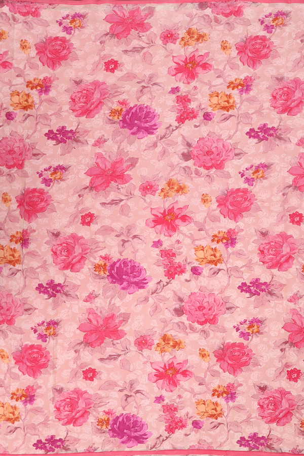 Chiffon Saree In Dusty Pink With Floral Design