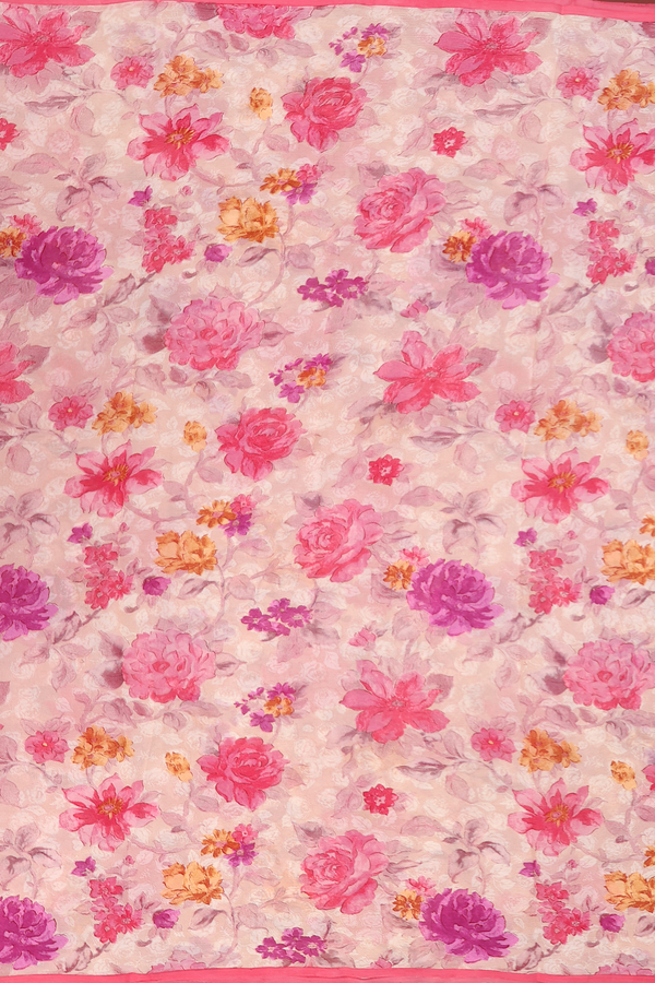 Chiffon Saree In Dusty Pink With Floral Design