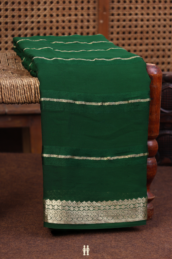 Chiffon Saree In Forest Green With Stripes Design