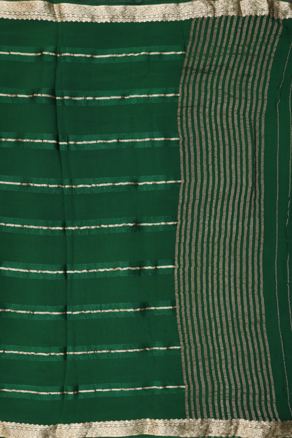 Chiffon Saree In Forest Green With Stripes Design
