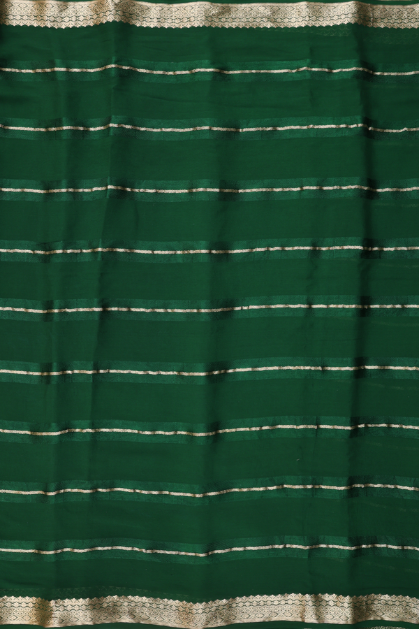 Chiffon Saree In Forest Green With Stripes Design