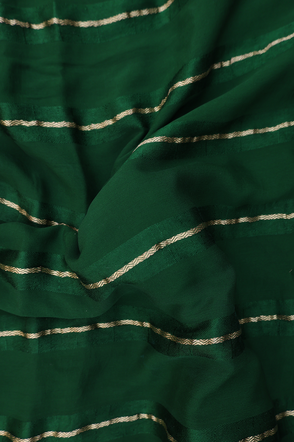 Chiffon Saree In Forest Green With Stripes Design