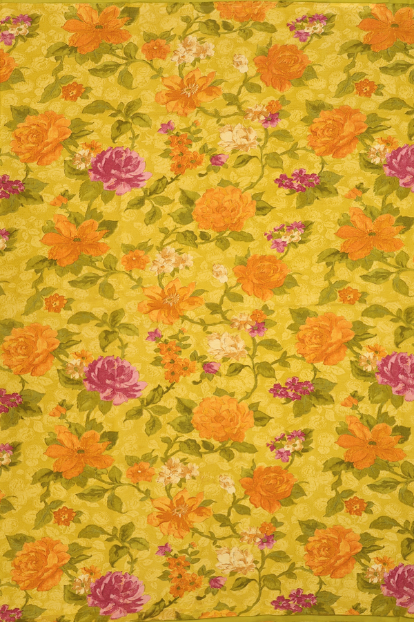 Chiffon Saree In Golden Yellow With Floral Design